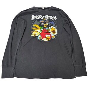 Angry Birds Fifth Sun Long Sleeve Graphic Shirt Kid's Size XL Black Thermal Knit